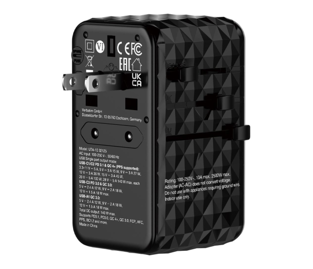 Verbatim Uniwersalny adapter podróżny UTA-10 GaN III USB-C PD 140W QC - 1277156 - zdjęcie 4